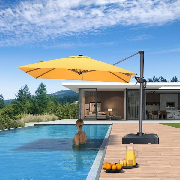 8 ft. Square Patio Umbrella Offset Outdoor Cantilever Umbrella for Poolside with 360° Rotation in Yellow