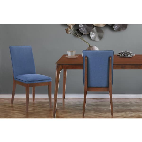 NEW CLASSIC HOME FURNISHINGS New Classic Furniture Maggie Brown Solid Wood Side Chair with Blue Polyester Seat (Set of 2)