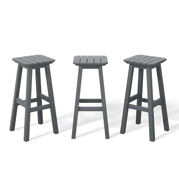WESTIN OUTDOOR Laguna 29 in. HDPE Plastic All Weather Backless Square Seat Bar Height Outdoor Bar Stool in Gray, (Set of 3)