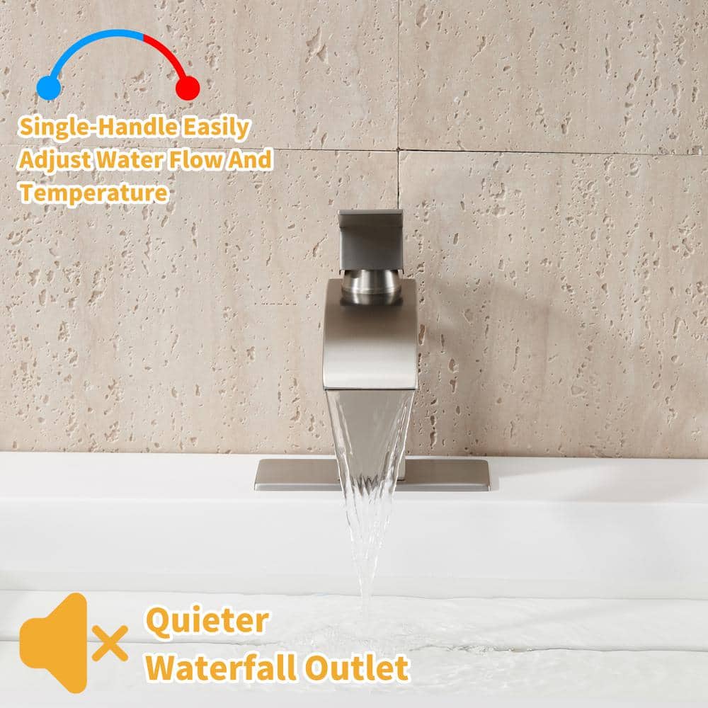 Polished Nickel Waterfall Spout Single Handle Bathroom Faucet