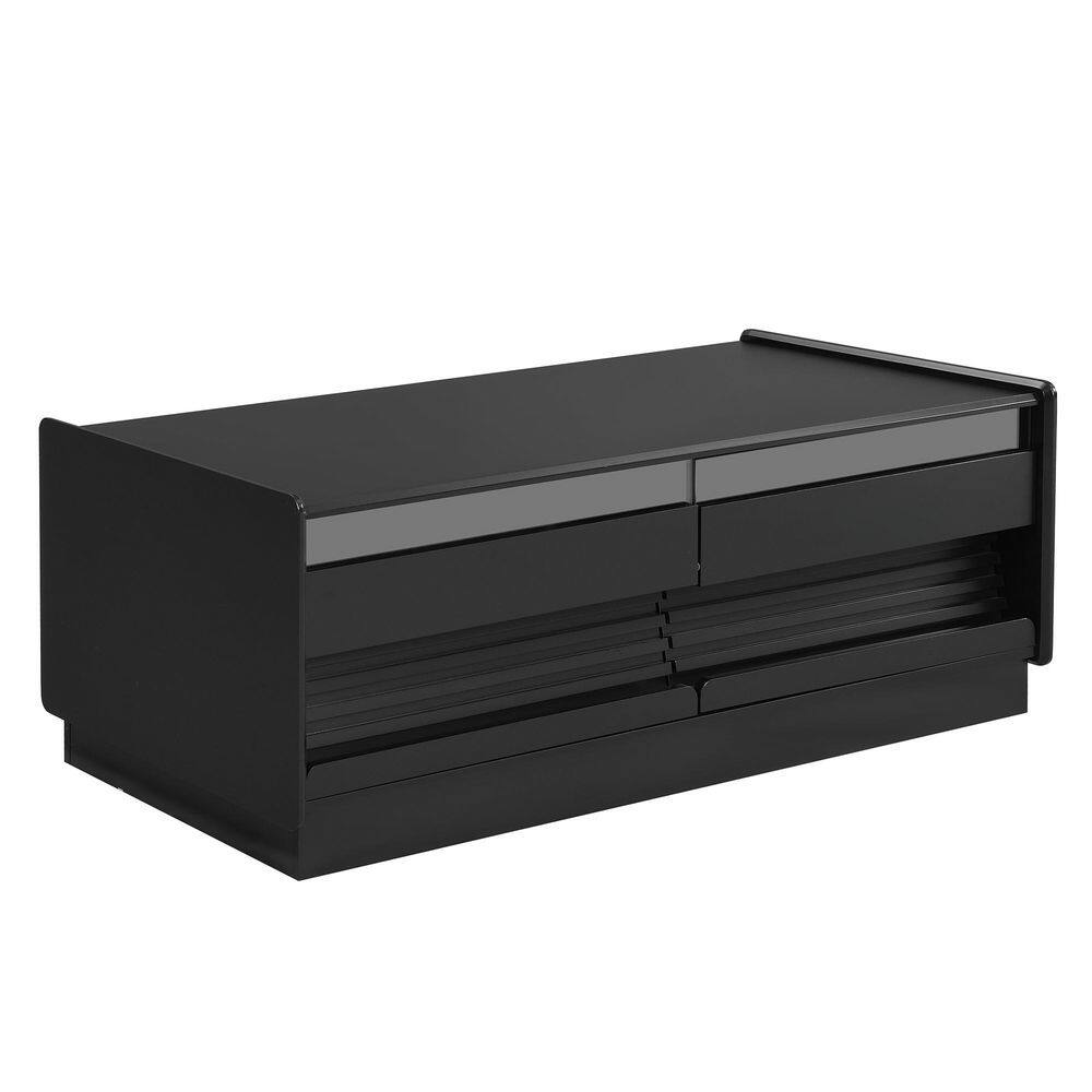 47.2 in. Black Rectangle MDF Top Coffee Table with 4 Drawers and 2 Shelves