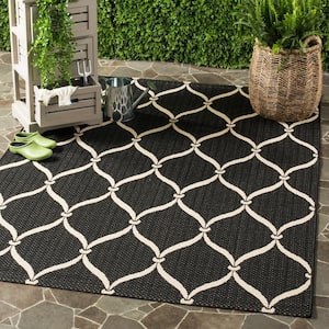 Courtyard Black/Beige Doormat 2 ft. x 4 ft. Trellis Indoor/Outdoor Area Rug