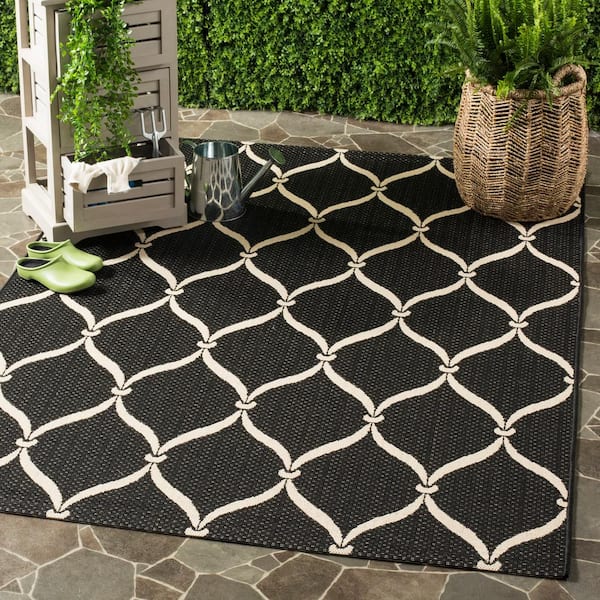 Courtyard Black/Beige 8 ft. x 11 ft. Trellis Indoor/Outdoor Area Rug