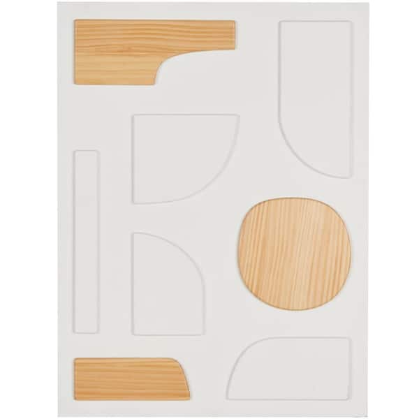 Wood White Dimensional Art Deco Shapes Geometric Wall Art Decor with Brown Accents