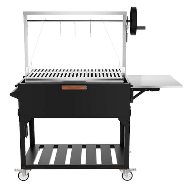 Argentine Santa Maria Wood Fire & Charcoal BBQ Grill with Adjustable Height Grates, Fire Bricks, S-Hooks, Foldable Stain