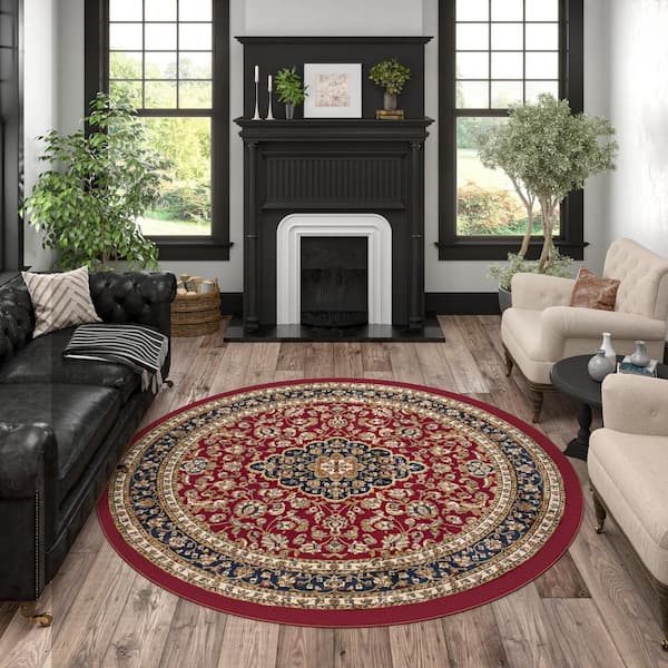 Sensation Border Red 6 ft. Round Indoor Area Rug