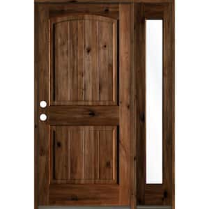 44 in. x 80 in. Rustic Knotty Alder Right-Hand/Inswing Clear Glass Provincial Stain Wood Prehung Front Door with RFSL