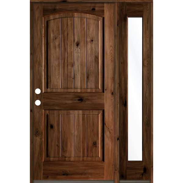 Krosswood Doors 44 in. x 80 in. Rustic Knotty Alder Right-Hand/Inswing Clear Glass Provincial Stain Wood Prehung Front Door with RFSL