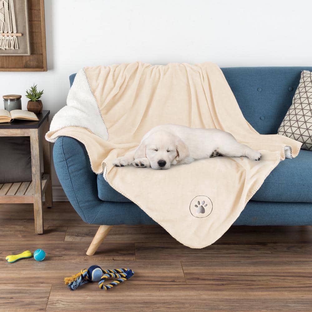 Cream Reversible Sherpa Fleece Waterproof Pet Blanket