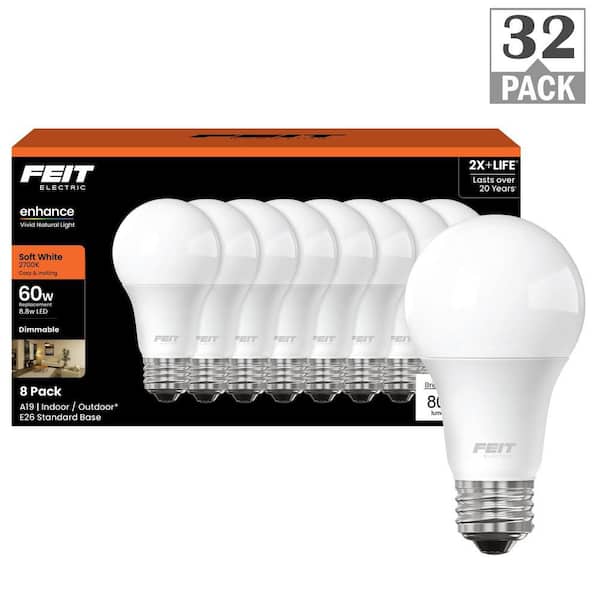 60-Watt Equivalent A19 Dimmable CEC Title 20 Compliant 90+ CRI E26 LED Light Bulb Soft White 2700K (32-Pack)