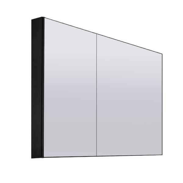 Interbath 42 in. x 36 in. Rectangular Black Aluminum Surface Mount Medicine Cabinet with Mirror