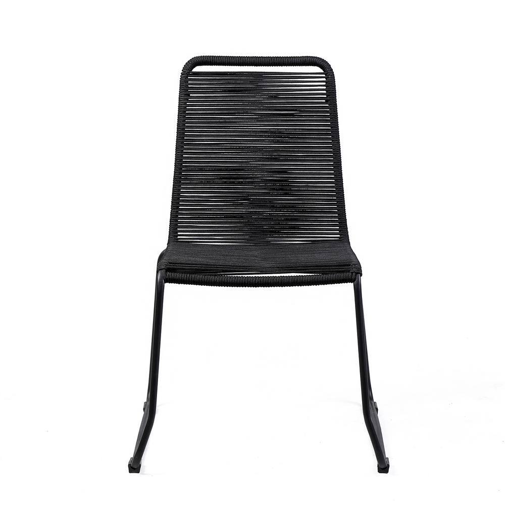 Shasta Black Rope and Metal Outdoor Stackable Dining Chairs, Set of 2