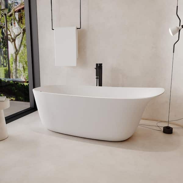 63 in. x 29.5 in. Freestanding Stone Resin Solid Surface Soaking Bathtub in Matte White