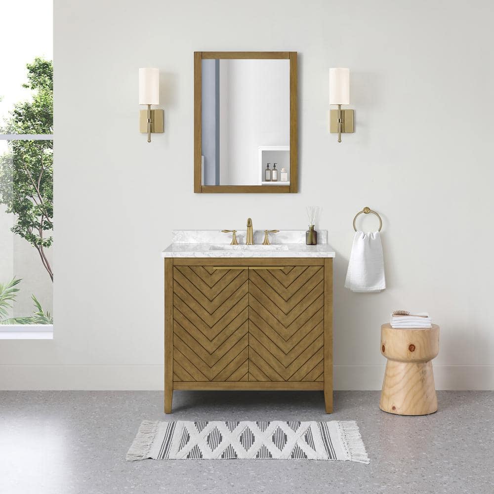 Roselle 36 in. W x 22 in. D x 34 in. H Single Sink Bath Vanity in Almond Latte with White Engineered Marble Top -  OVE Decors, 15VVA-NELL36-05