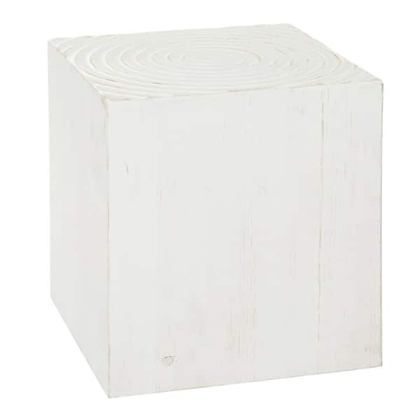 Litton Lane 16 in. White Intricately Carved Medium Square Wood End Accent Table