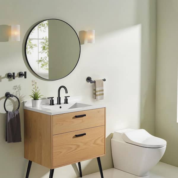 Bathroom Accessory Set With Robe Hooks,Towel Ring,Toilet Paper Holder in Matte Black 4-Piece