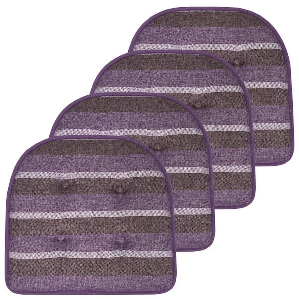 Sweet Home Collection Bradford Stripd U-Shape Memory Foam 17 in.x16 in. Non-Slip Back, Chair Cushion (4-Pack) Purple