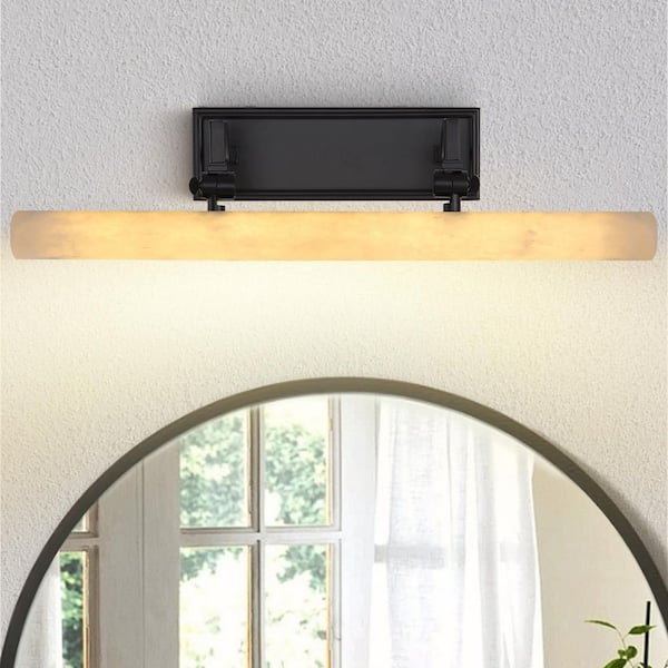 20 in. 1 Light Alabaster Integrated LED Black Vanity Light, Modern Dimmable Bathroom Wall Sconce for Bedroom, Mirror