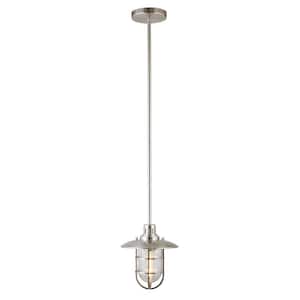 Bay 1-Light 9 in. Brushed Nickel Lantern Standard Pendant with Glass and Metal Shade