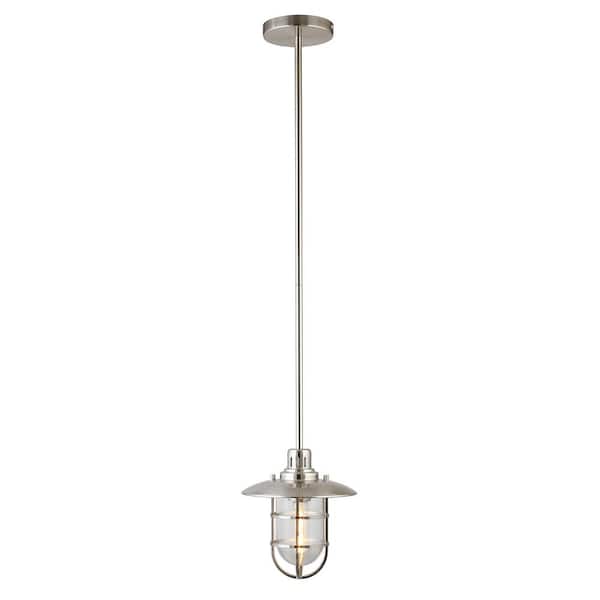 Meyer&Cross Bay 1-Light 9 in. Brushed Nickel Lantern Standard Pendant with Glass and Metal Shade