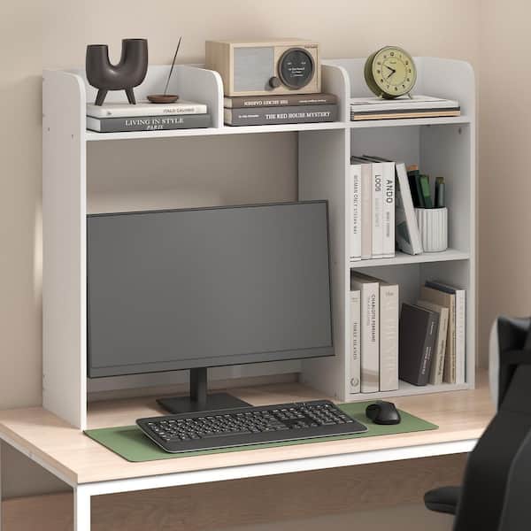Furinno Classic 37.01 in. Rectangle White Wood 5-Drawer Desk Hutch