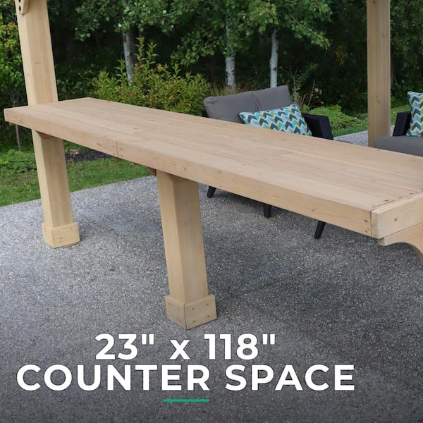 Meridian 12 ft. x 12 ft. Premium Cedar Outdoor Patio Shade Gazebo with a 12 ft. Bar Counter and Brown Aluminum Roof
