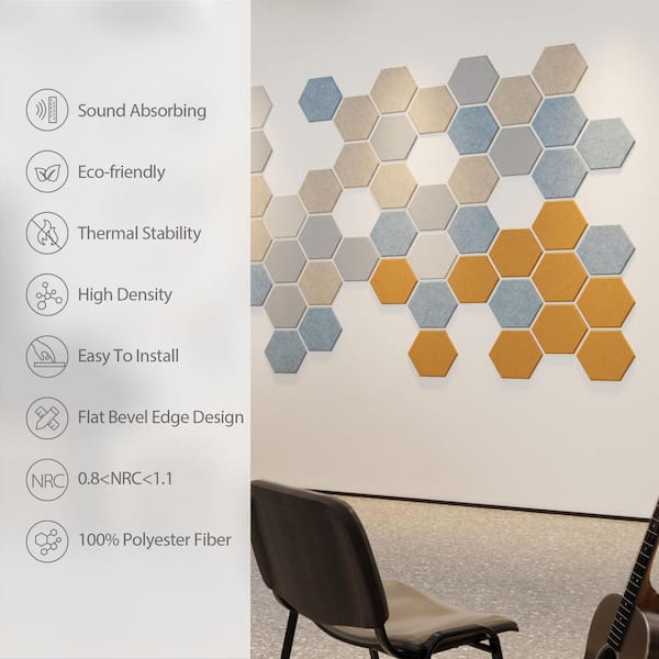 Laybus 12 in. x 10.23 in. x 0.4 in. Blue Gray Hexagon Acoustic