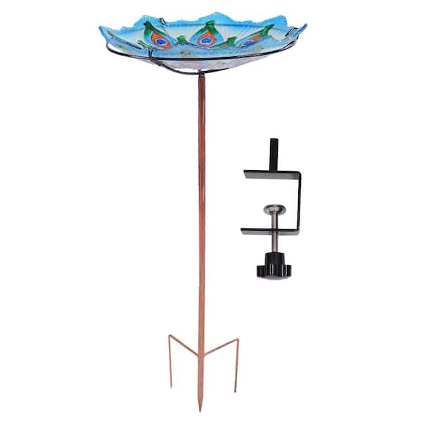 Sunnydaze Exquisite Feathers Deck-Mounted Glass Birdbath with Stake