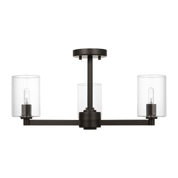 Generation Lighting - Fullton 20 in. Modern 3-Light Indoor Dimmable Midnight Black Semi-Flush Ceiling Mount Light with Clear Glass Shades
