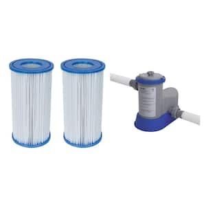 Pool Filter Pump Cartridge Type-III (2 Pack) + Pool Filter Pump System