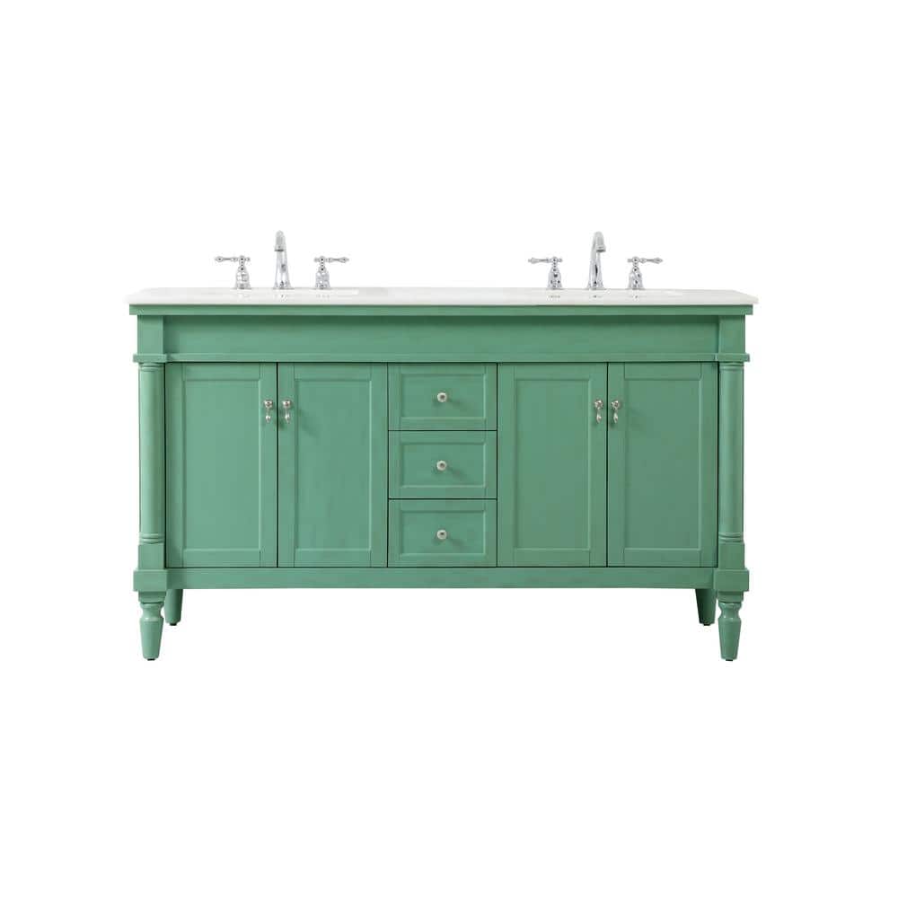 Timeless Home 60 in. W Bath Vanity in Vintage Mint with Marble Vanity Top i