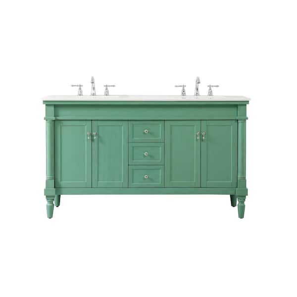 Unbranded Timeless Home 60 in. W Bath Vanity in Vintage Mint with Marble Vanity Top in White and Brown Vein with White Basin