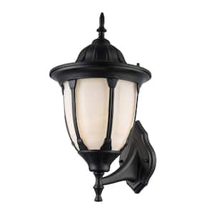 Hamilton 19 in. 1-Light Black Coach Outdoor Wall Light Fixture with White Opal Glass