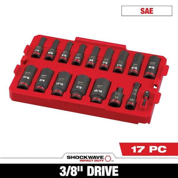Milwaukee SHOCKWAVE Impact-Duty 3/8 in. Drive SAE Deep Well Impact Socket Set (17-Piece)