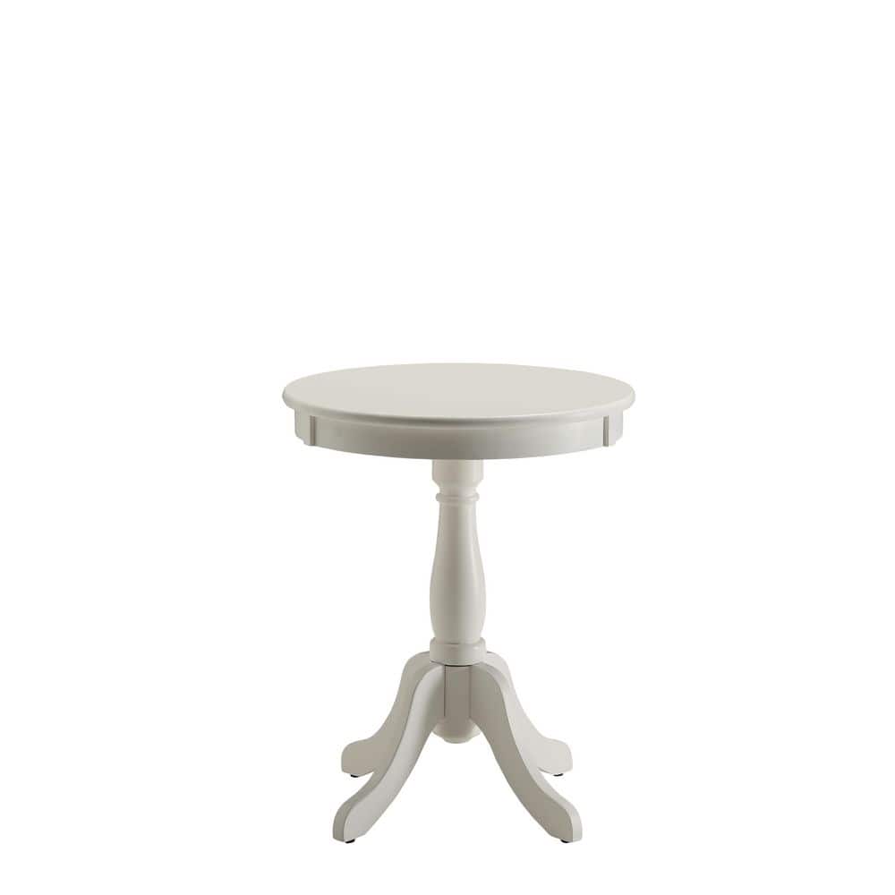 White Solid Wood Round Side Table with Turned Base