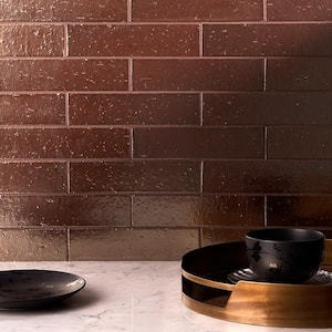 Queen Brick Metallic Rose Gold 2.5 in. x 9 in. 11mm Polished Clay Wall Tile (30 pieces / 4.63 sq. ft. / box)