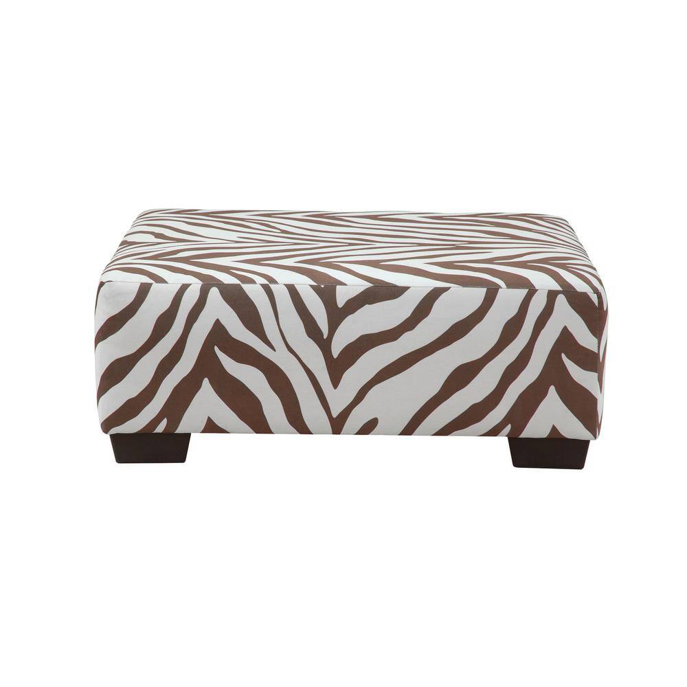 Brown and White Zebra Print Upholstered Square Ottoman