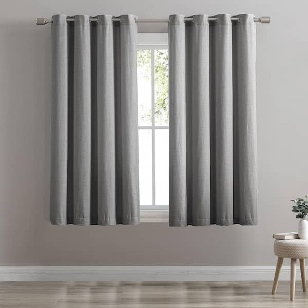 swift home Grey Polyester Faux Linen 54 in. W x 63 in. L Grommet Room Darkening Curtain (Single Panel)