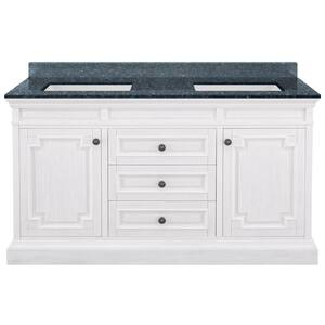 Cailla 61 in. W x 22 in. D x 35 in. H Double Sink Freestanding Bath Vanity in White Wash with Blue Pearl Granite Top