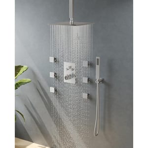 7-Spray with 12 in. Wall Mount Dual Shower Heads Fixed Shower Head with Handheld with 6-Body Jets (Valve Included)