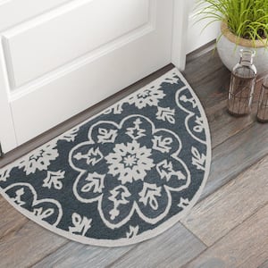 Bella Gray 2 ft. 3 in. x 3 ft. 10 in. Eclectic Hand-Tufted Floral 100% Wool Hearth Area Rug