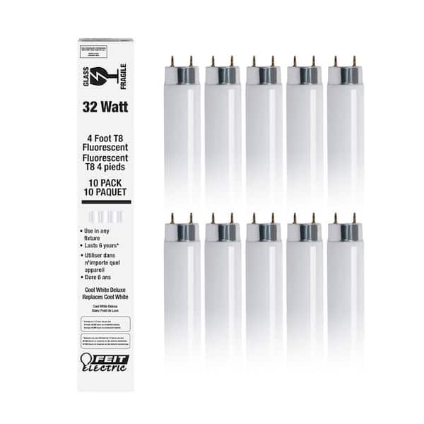 32-Watt 4 ft. T8 G13 Linear Fluorescent Tube Light Bulb, Cool White 4100K (10-Pack)