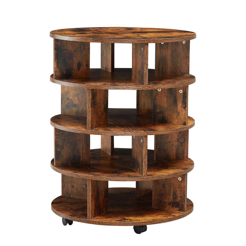 Brown Round Wooden Pushable Shoe Storage Cabinet Shoe Organizer on Wheels f
