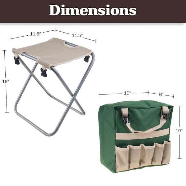 Pure Garden 16 in. Folding Garden Stool with Garden Bag and