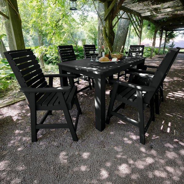 Weatherly Black 7-Piece Recycled Plastic Rectangular Outdoor Balcony Height Dining Set