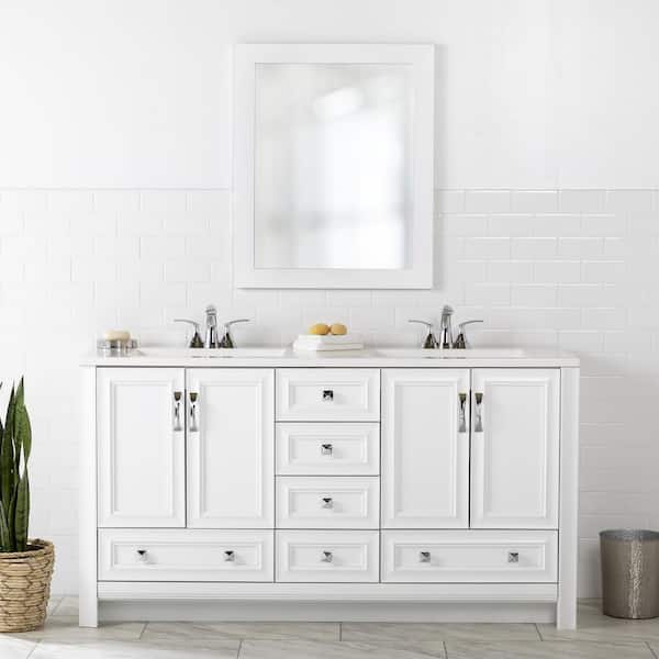 Candlesby 22 in. W x 27 in. H Rectangular Wood Framed Wall Bathroom Vanity Mirror in White