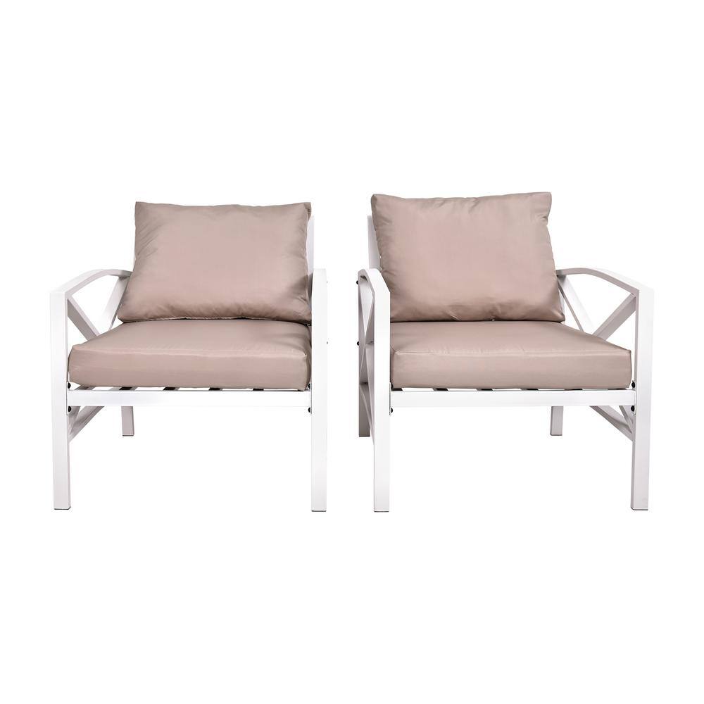 2-Piece Metal Outdoor Sectional Sofa Chair with Beige Cushions