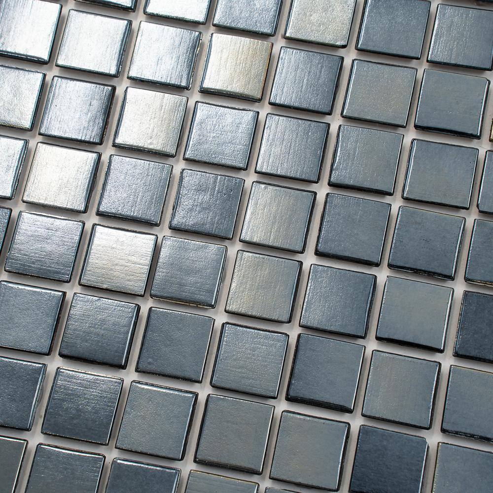 Nacreous Black Glass Mosaic 12" x 12" Wall and Floor Tile