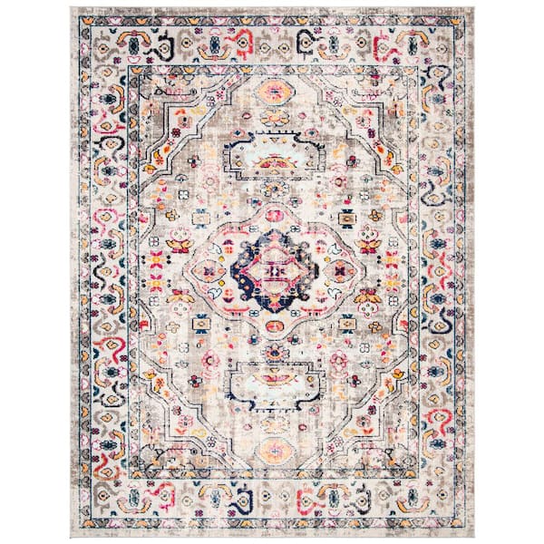SAFAVIEH Madison Gray/Blue 10 ft. x 14 ft. Geometric Border Floral