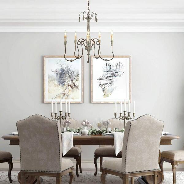 Dining Room D29.5 x H21 6 Light Classic Countryside Wood-Like Metal Crystal Chandelier French Country Rustic Farmhouse Style Bedroom Dining Room 